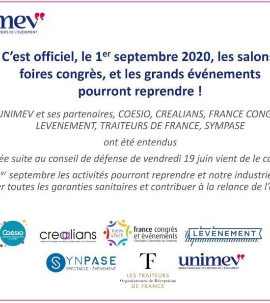 Filière évènementielle reprendra 1er septembre 2020