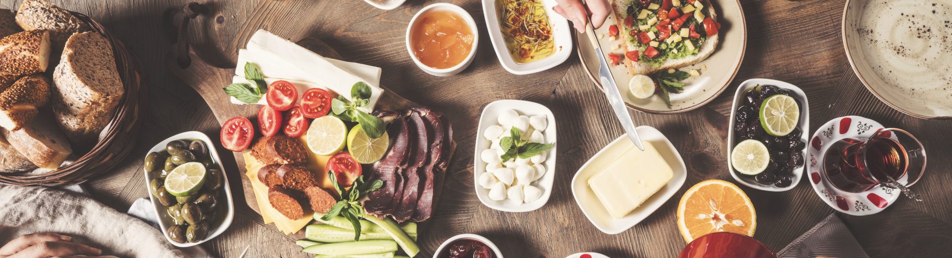 Delicious traditional turkish breakfast on table
